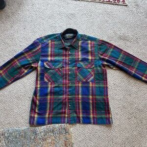Men’s vintage acrylic multicolored plaid flannel Large
